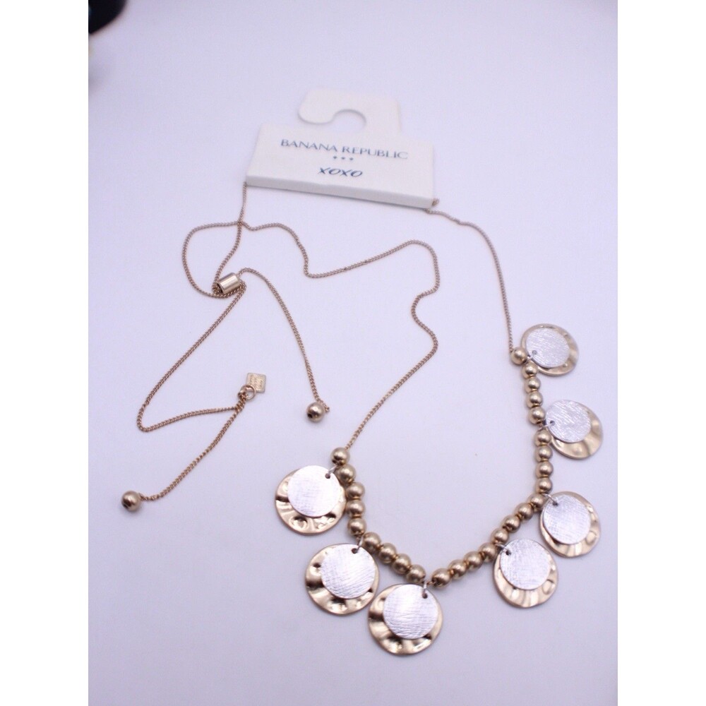 BANANA REPUBLIC Silvertone Goldtone Pendants Adjustable Length Necklace